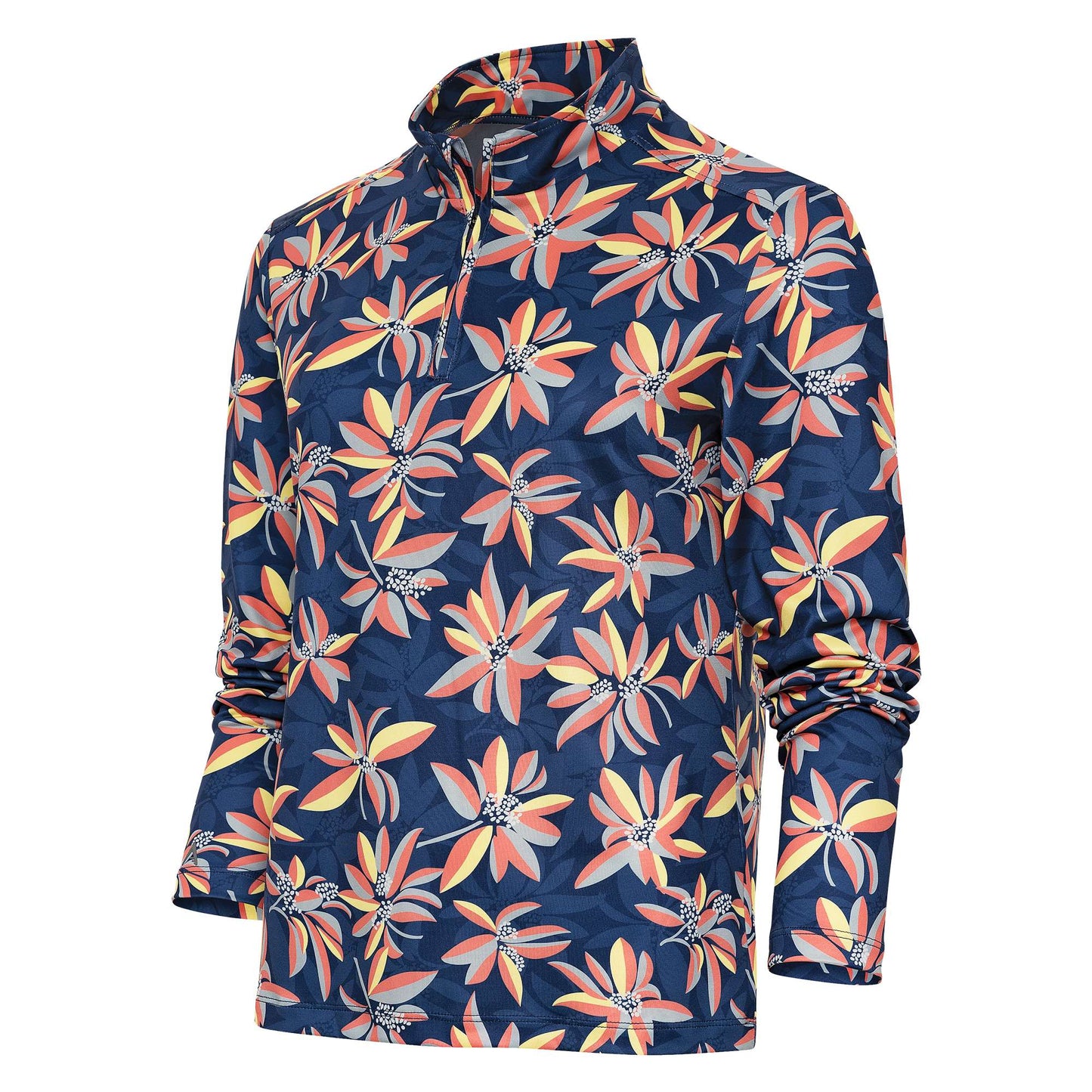 Antigua Wiki Long Sleeve 1/4 Zip Mock Slate Blue/Banana Multi