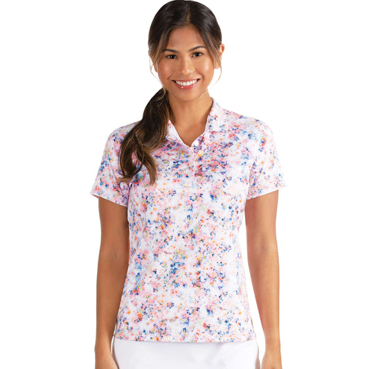 Antigua Birdie Short Sleeve Polo White/Desert Pink Multi